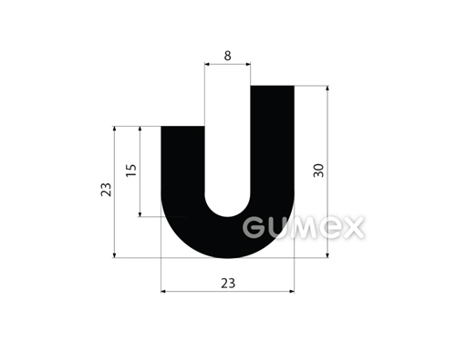 Pryžový profil tvaru "U", 30x23/8mm, 60°ShA, NBR, -40°C/+70°C, černý